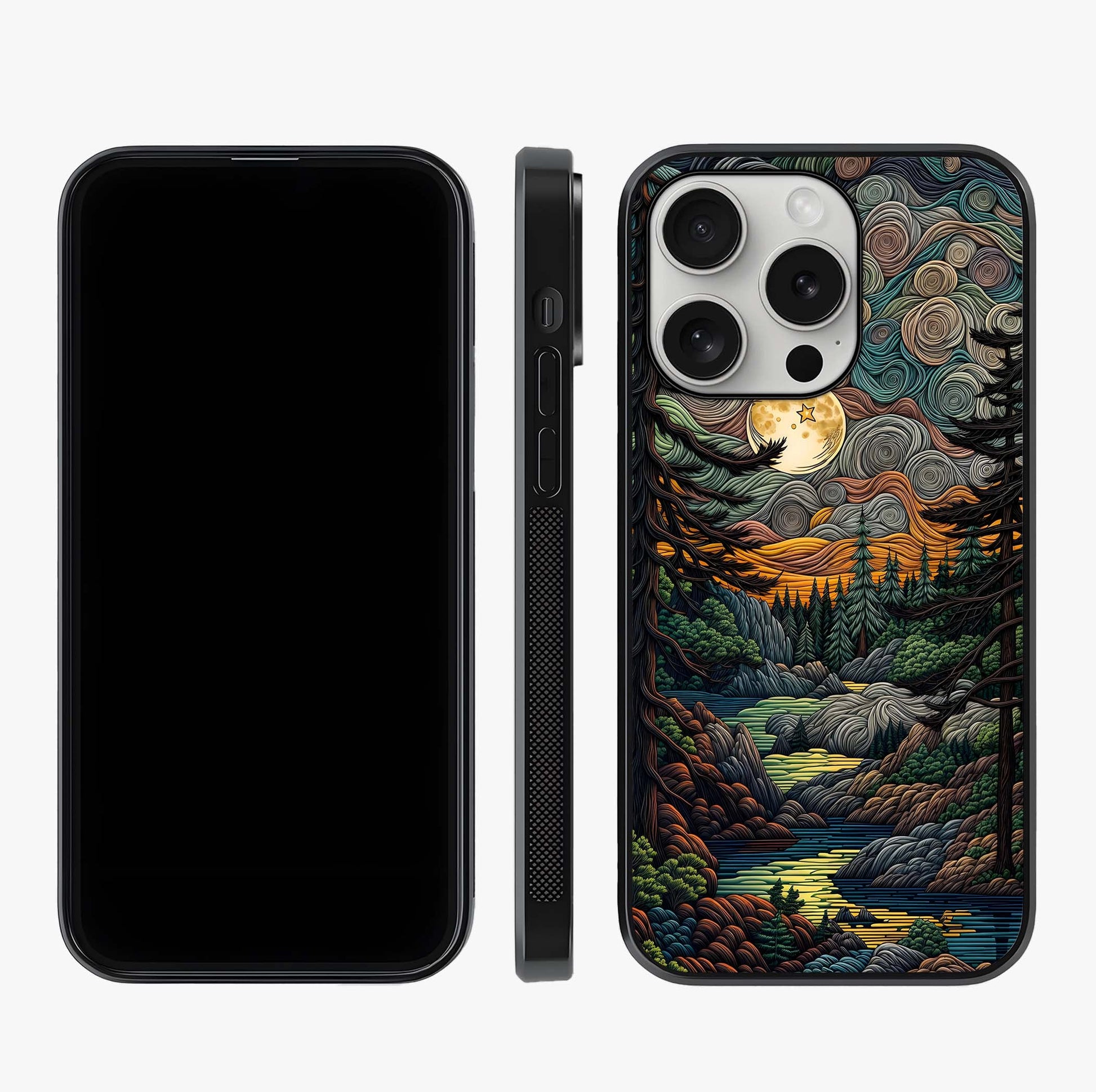Moonlight Forest Dream Glass Case displayed upright for full design visibility and premium finish.