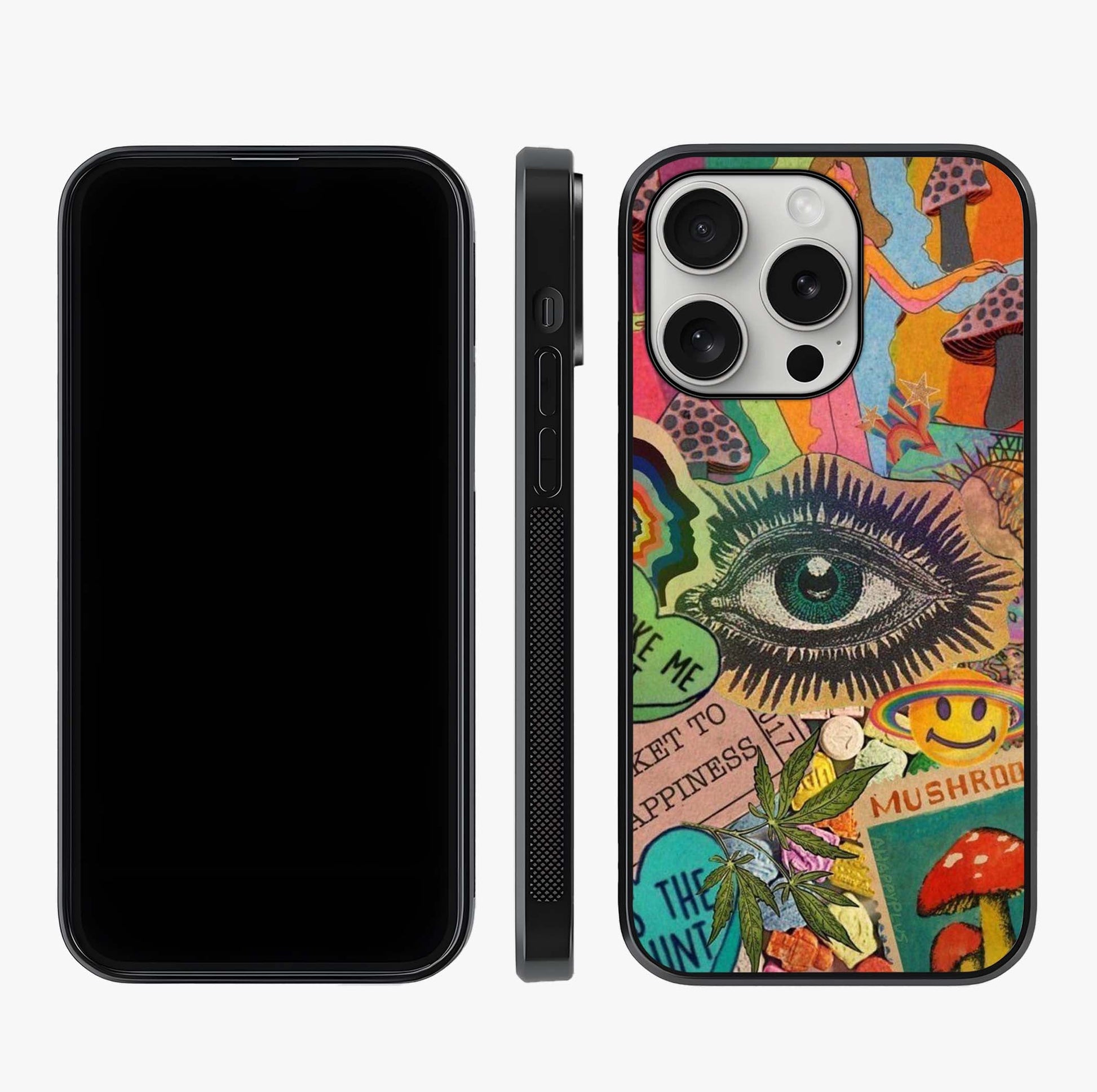 Mystic Eye Wonderland Glass Case displayed upright for full design visibility and premium finish.