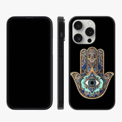Mystic Hamsa Eye Glass Case displayed upright for full design visibility and premium finish.