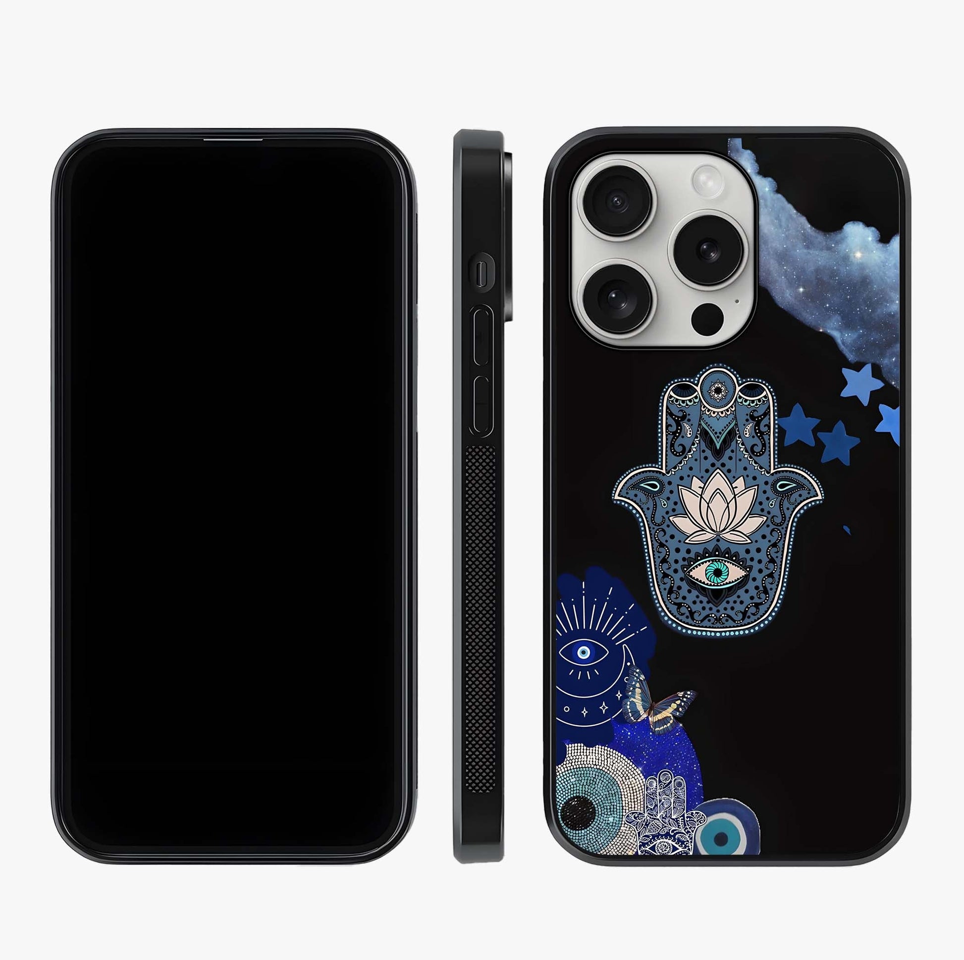 Mystic Hand Aura Glass Case displayed upright for full design visibility and premium finish.