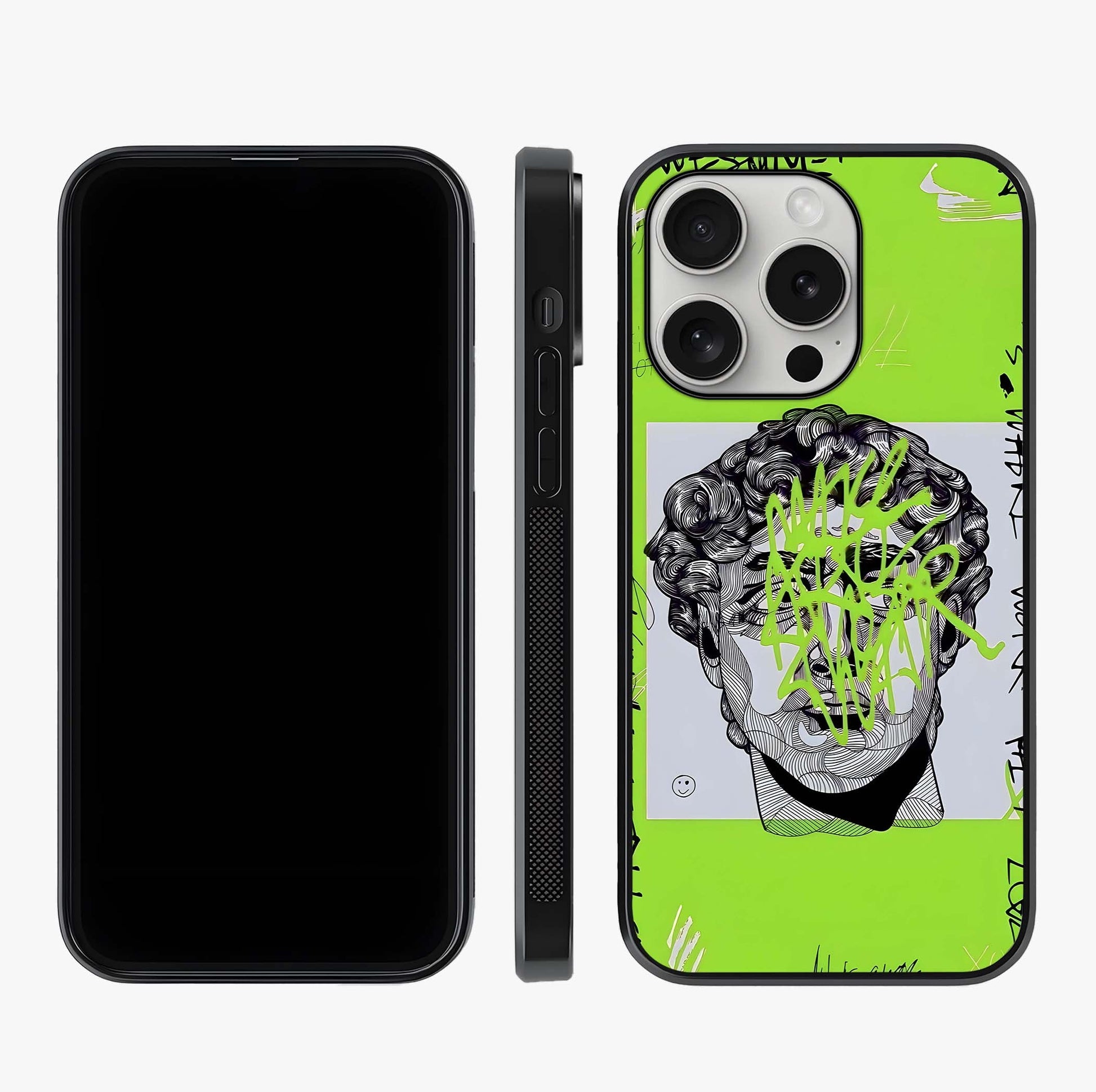 Neo Graffiti Rebellion Glass Case displayed upright for full design visibility and premium finish.