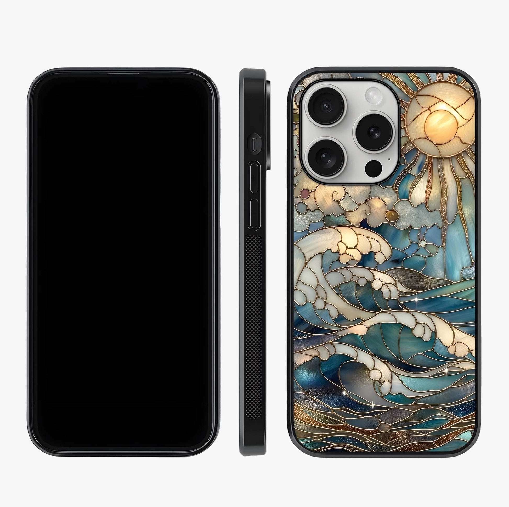 Oceanic Stained Printed Glass Case displayed upright for full design visibility and premium finish.