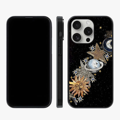 Pearls Universe Object Glass Case displayed upright for full design visibility and premium finish.