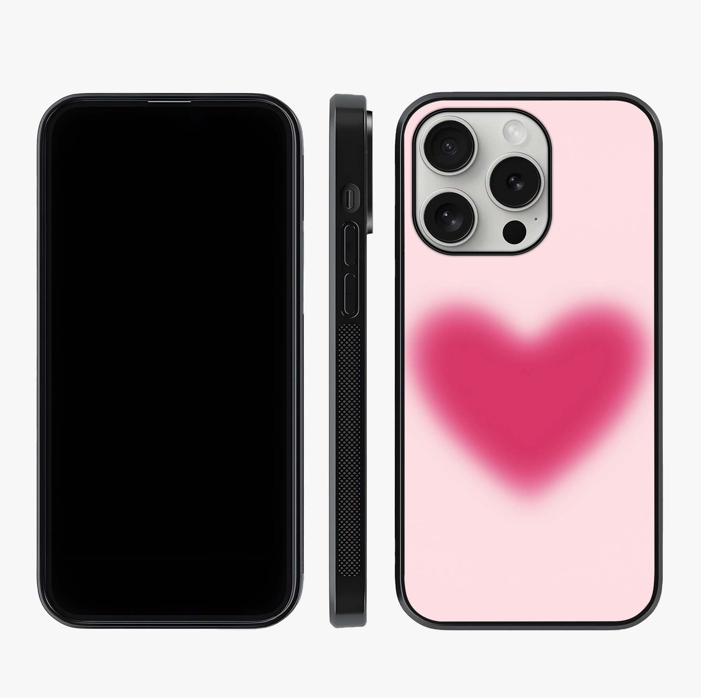 Pink Aura Heart Glass Case displayed upright for full design visibility and premium finish.