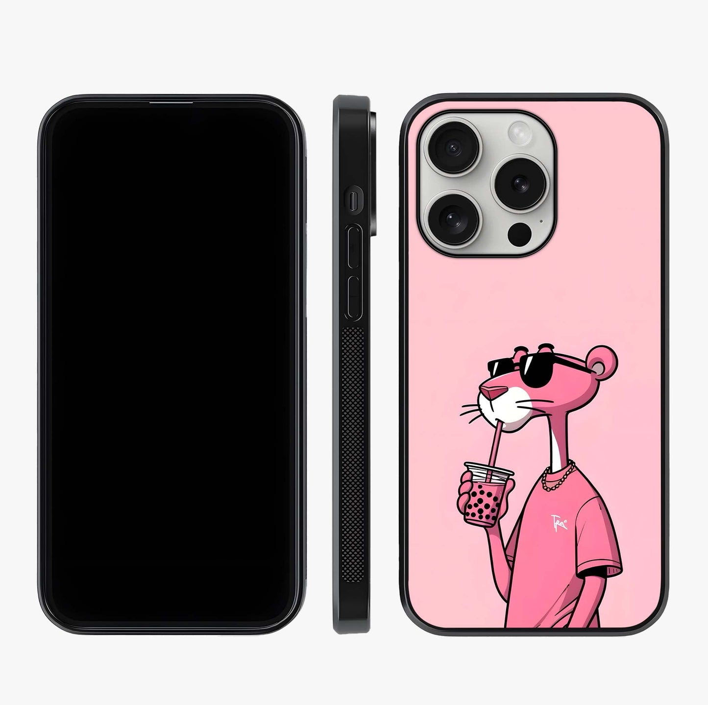 Pink Panther Glass Case displayed upright for full design visibility and premium finish.