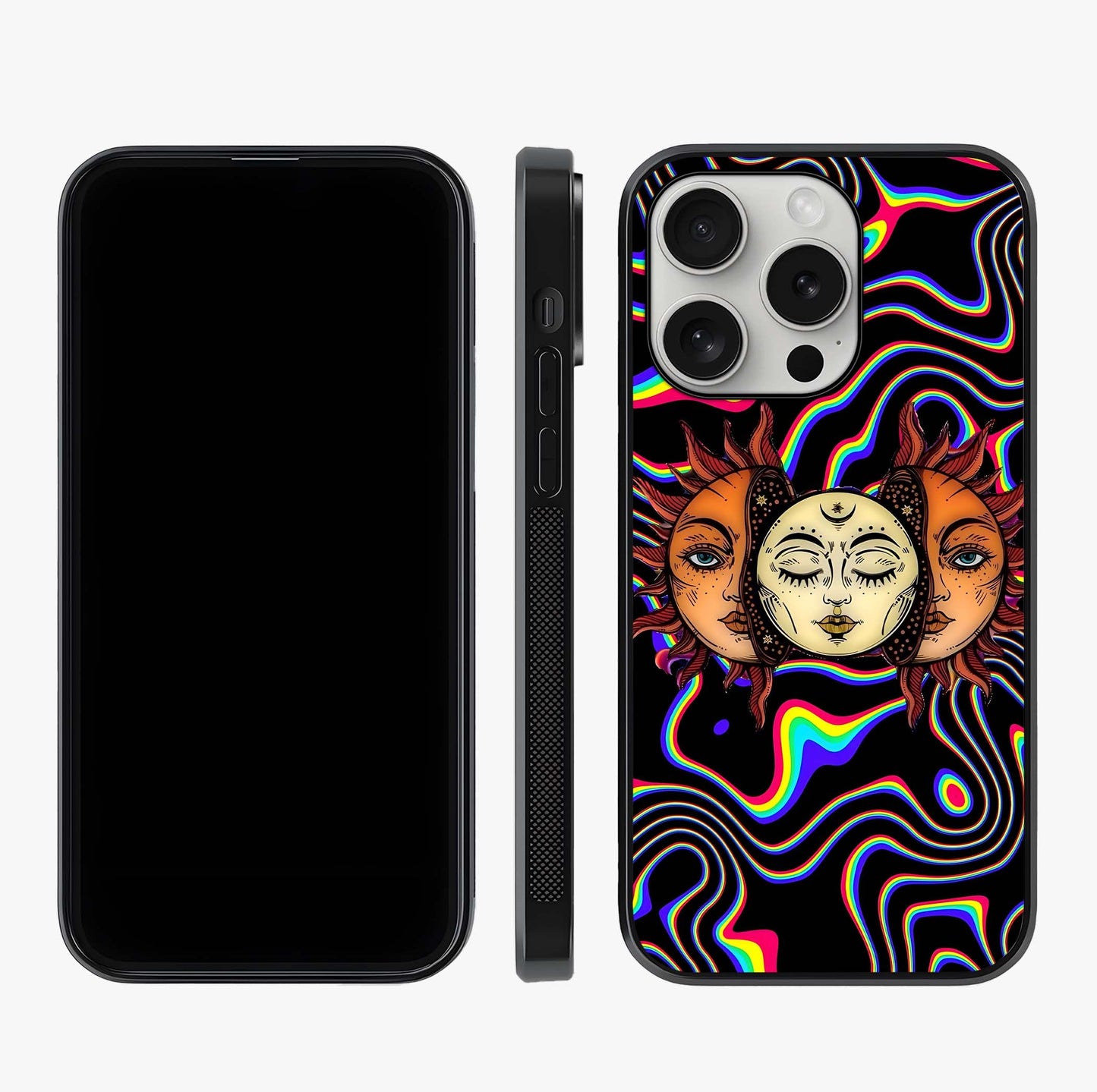 Psychedelic Sun Glass Case displayed upright for full design visibility and premium finish.