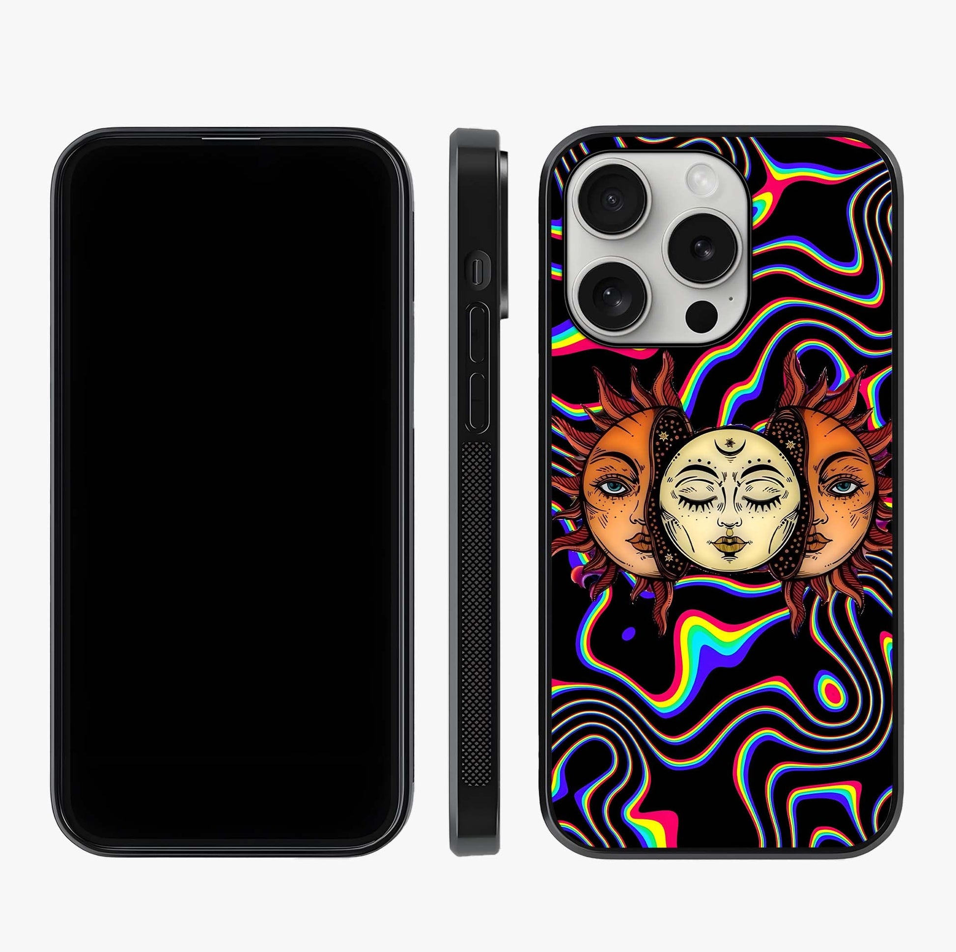 Psychedelic Sun Glass Case displayed upright for full design visibility and premium finish.