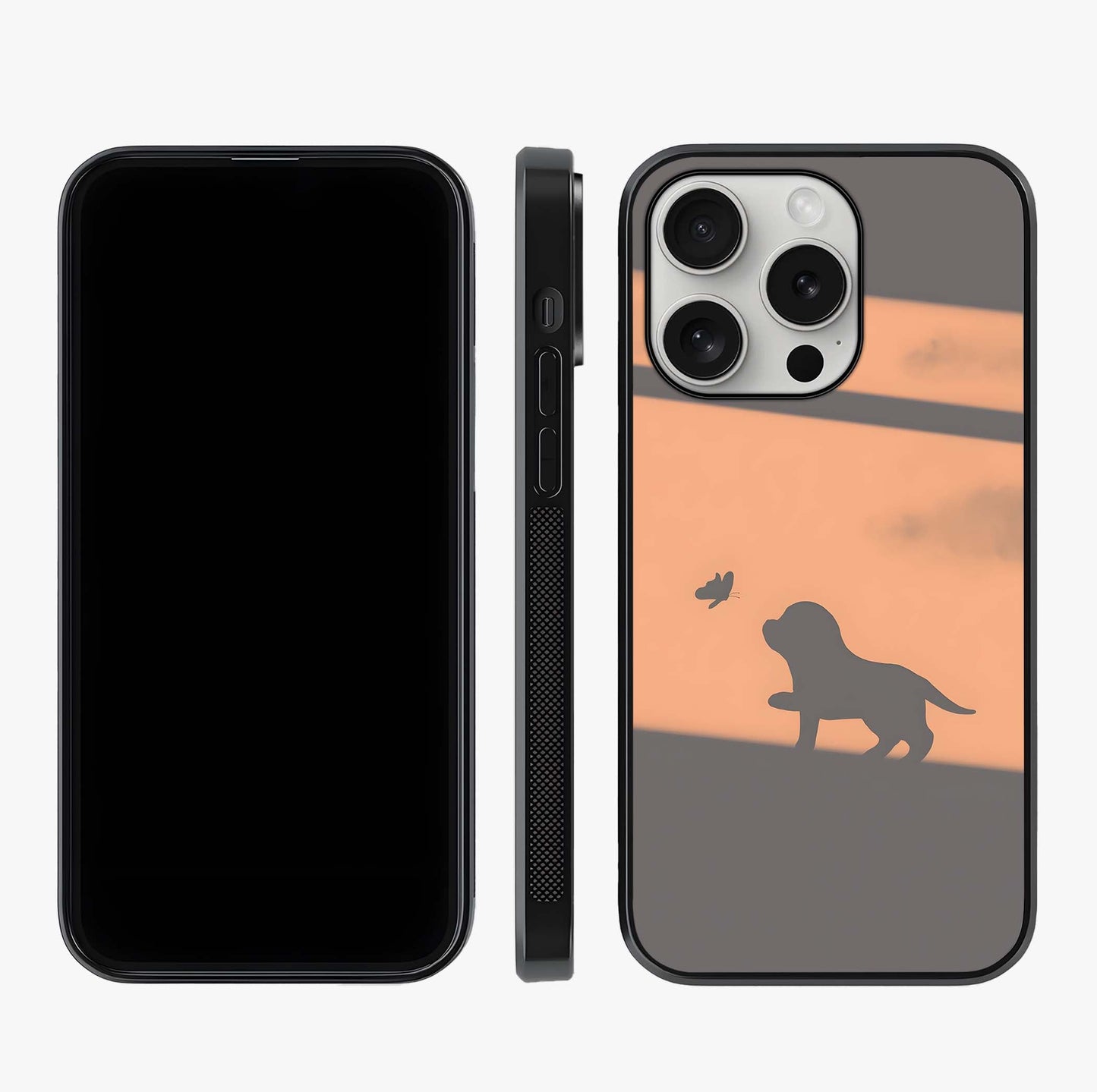 Puppy Shadow Art Glass Case displayed upright for full design visibility and premium finish.