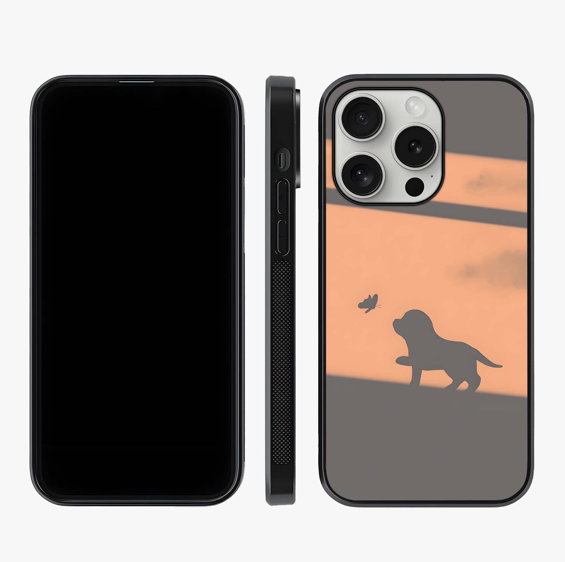 Puppy Shadow Art Glass Case displayed upright for full design visibility and premium finish.