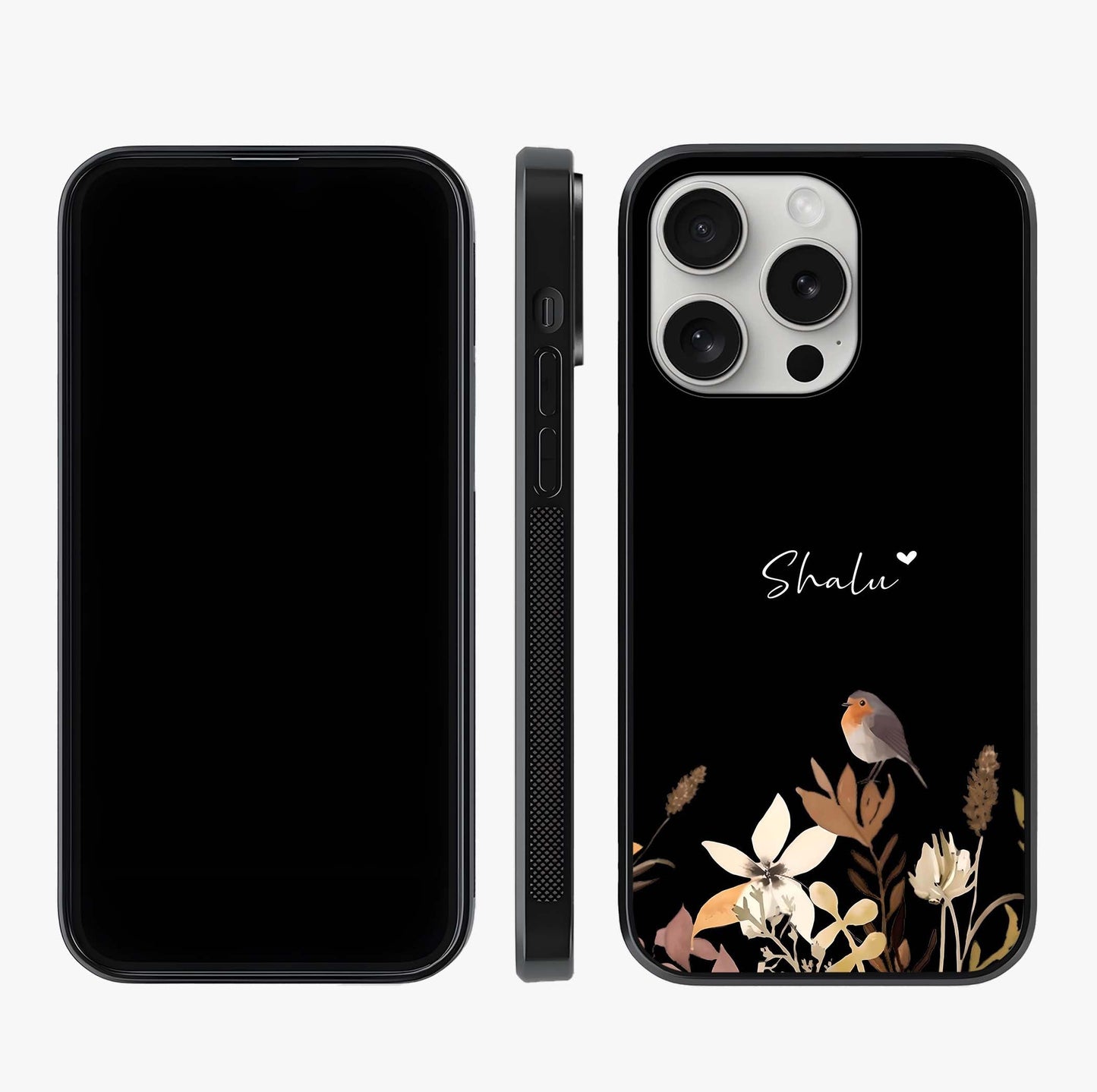 Quiet Garden Tune Custom Name Glass Case displayed upright for full design visibility and premium finish.