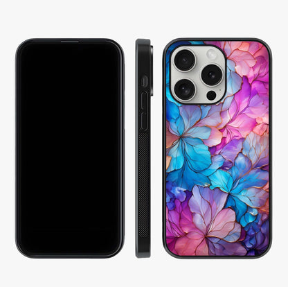 Radiant Floral Whirl Glass Case displayed upright for full design visibility and premium finish.