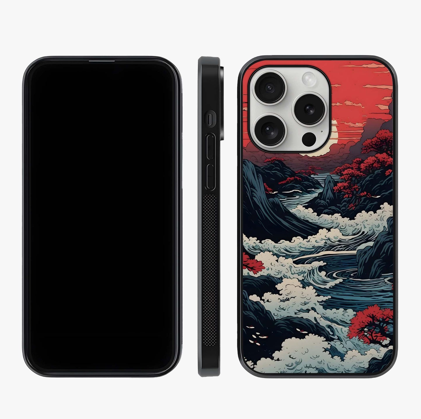 Red Sunset Scenery Glass Case displayed upright for full design visibility and premium finish.