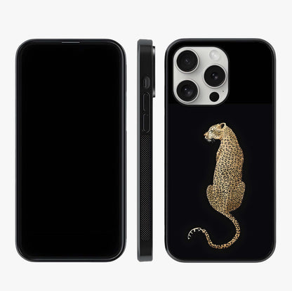 Regal Leopard Glass Case displayed upright for full design visibility and premium finish.
