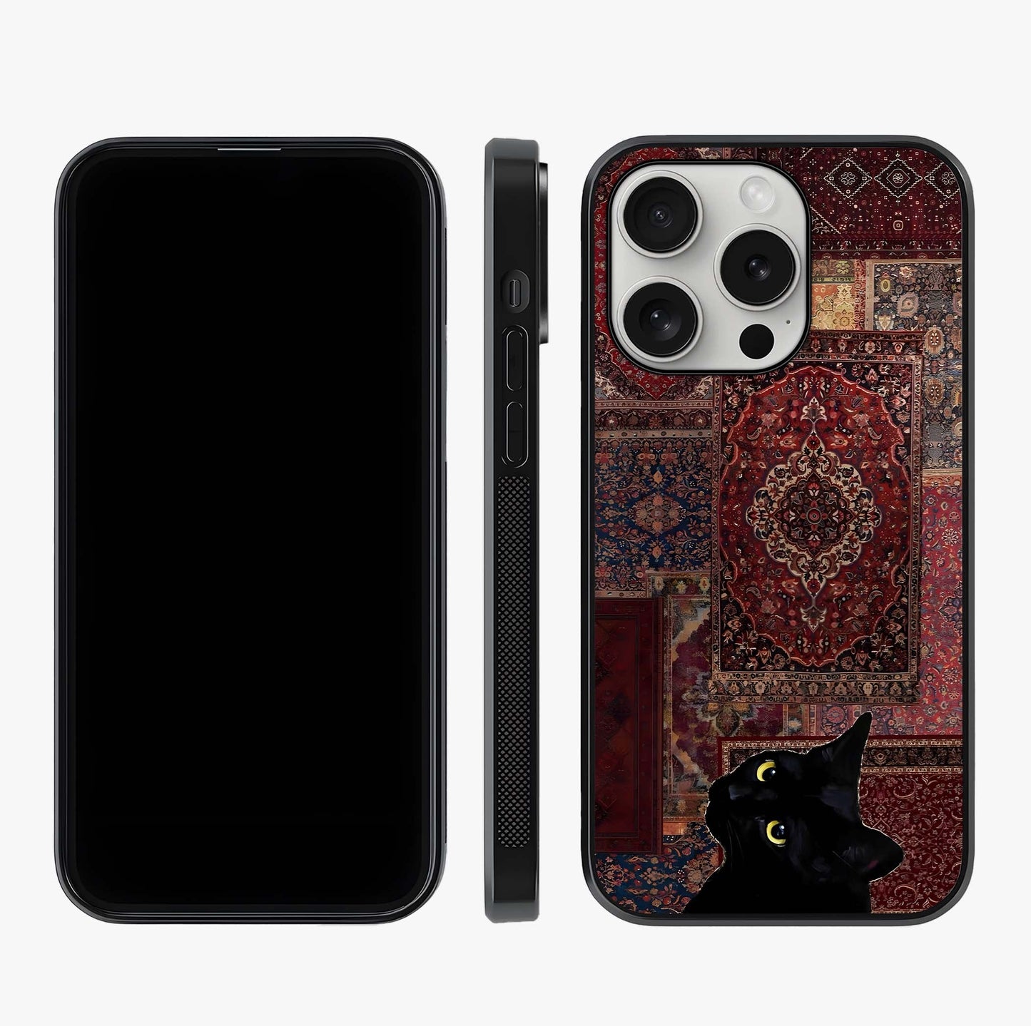 Regal Magic Cat Apple Glass Case displayed upright for full design visibility and premium finish.
