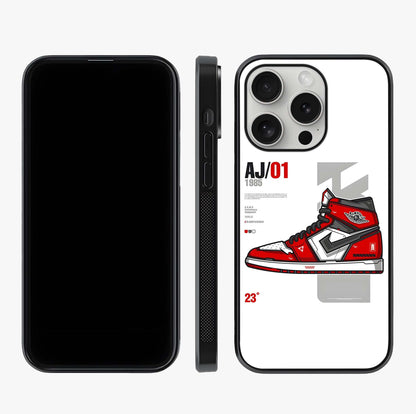 Retro Sneaker Blueprint Glass Case displayed upright for full design visibility and premium finish.