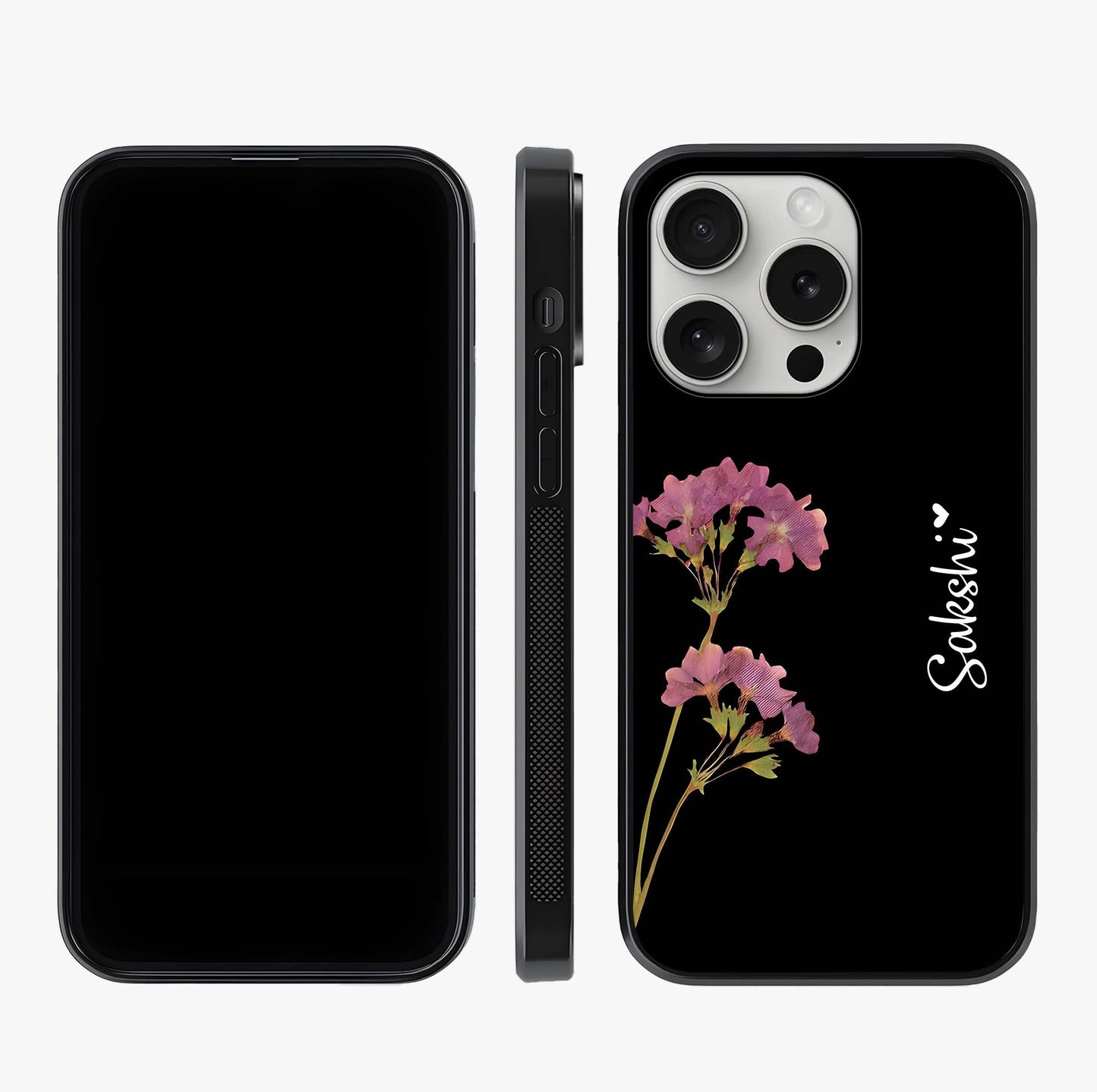 Riching Lavender Flower Custom Name Glass Case displayed upright for full design visibility and premium finish.