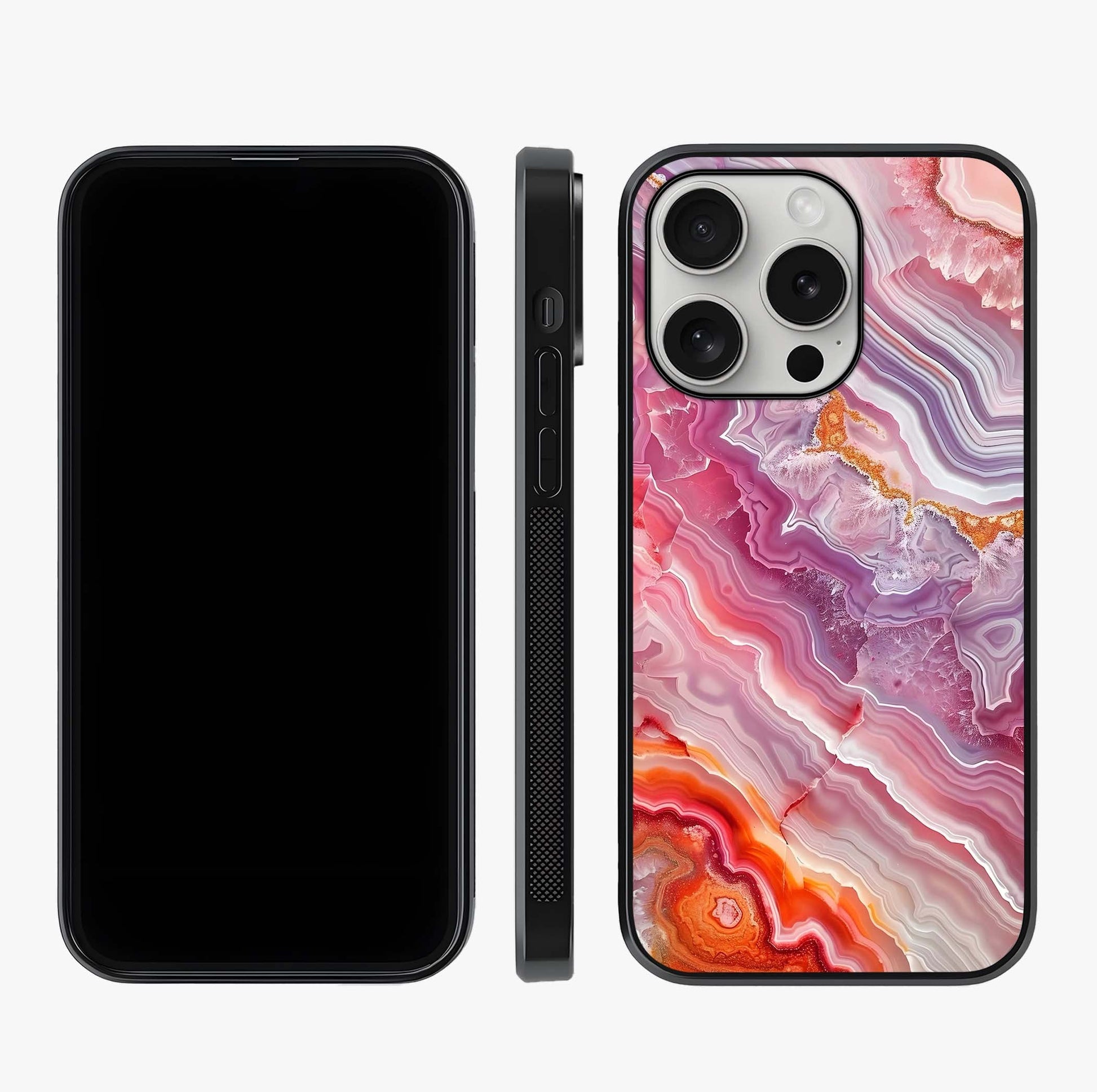 Rose Quartz Marble Glass Case displayed upright for full design visibility and premium finish.
