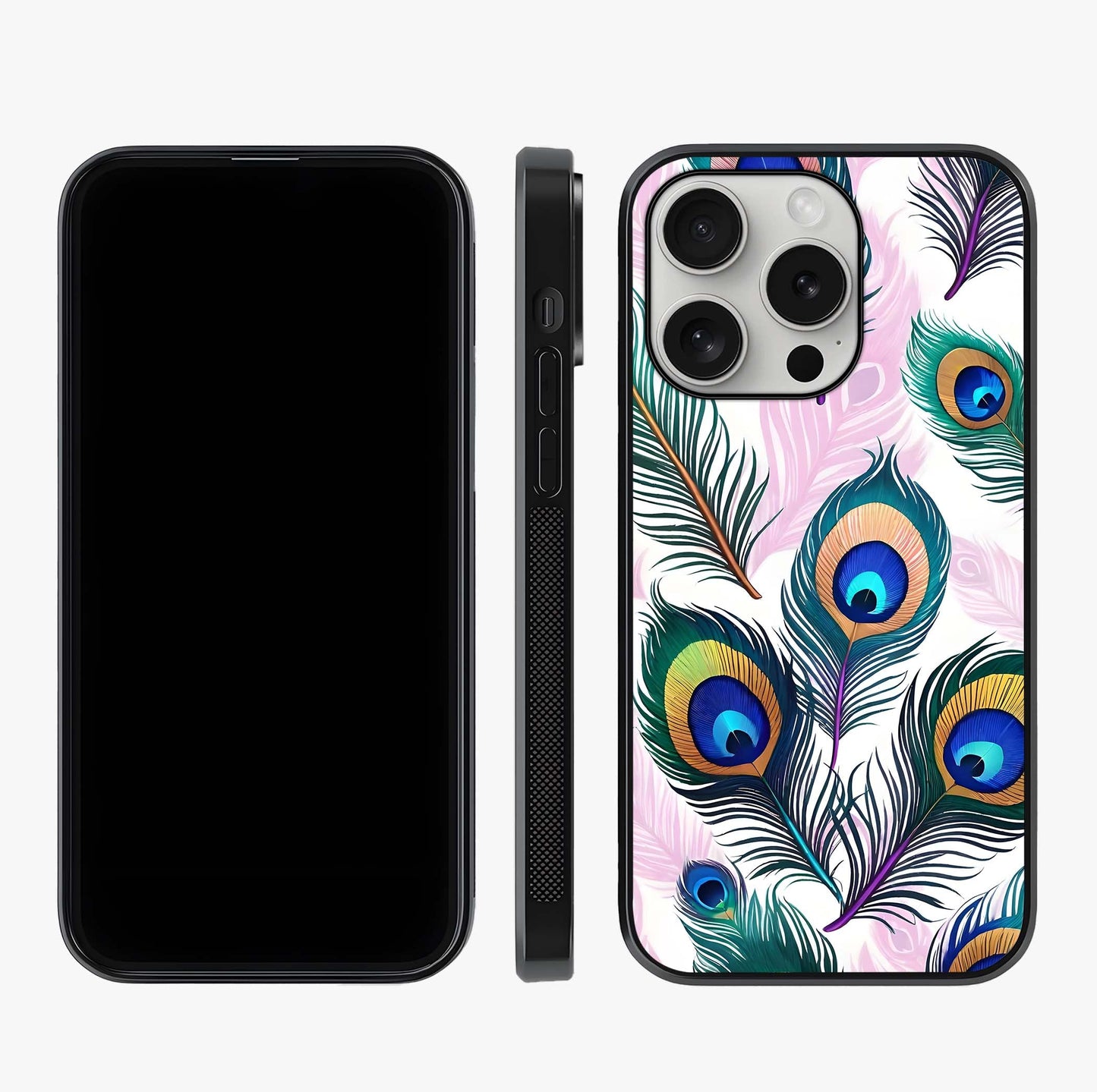 Royal Peacock Feathers Glass Case displayed upright for full design visibility and premium finish.