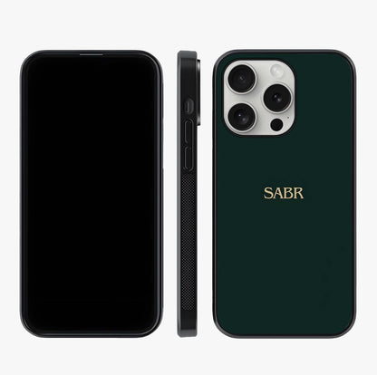 Sabr Minimal Patience Glass Case displayed upright for full design visibility and premium finish.
