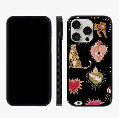 Sacred Jungle Heart Glass Case displayed upright for full design visibility and premium finish.