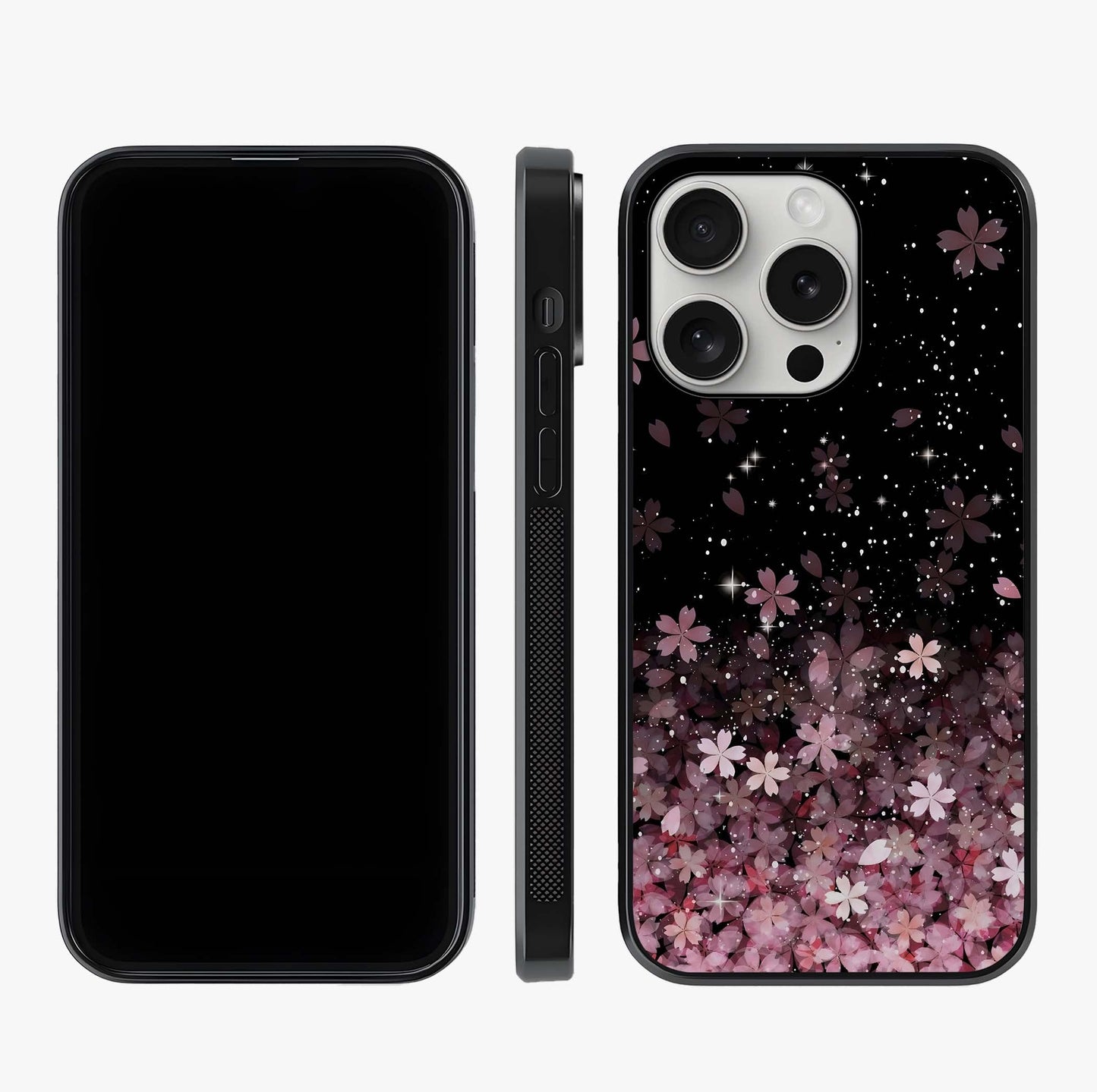 Small Starry Flowers Glass Case displayed upright for full design visibility and premium finish.