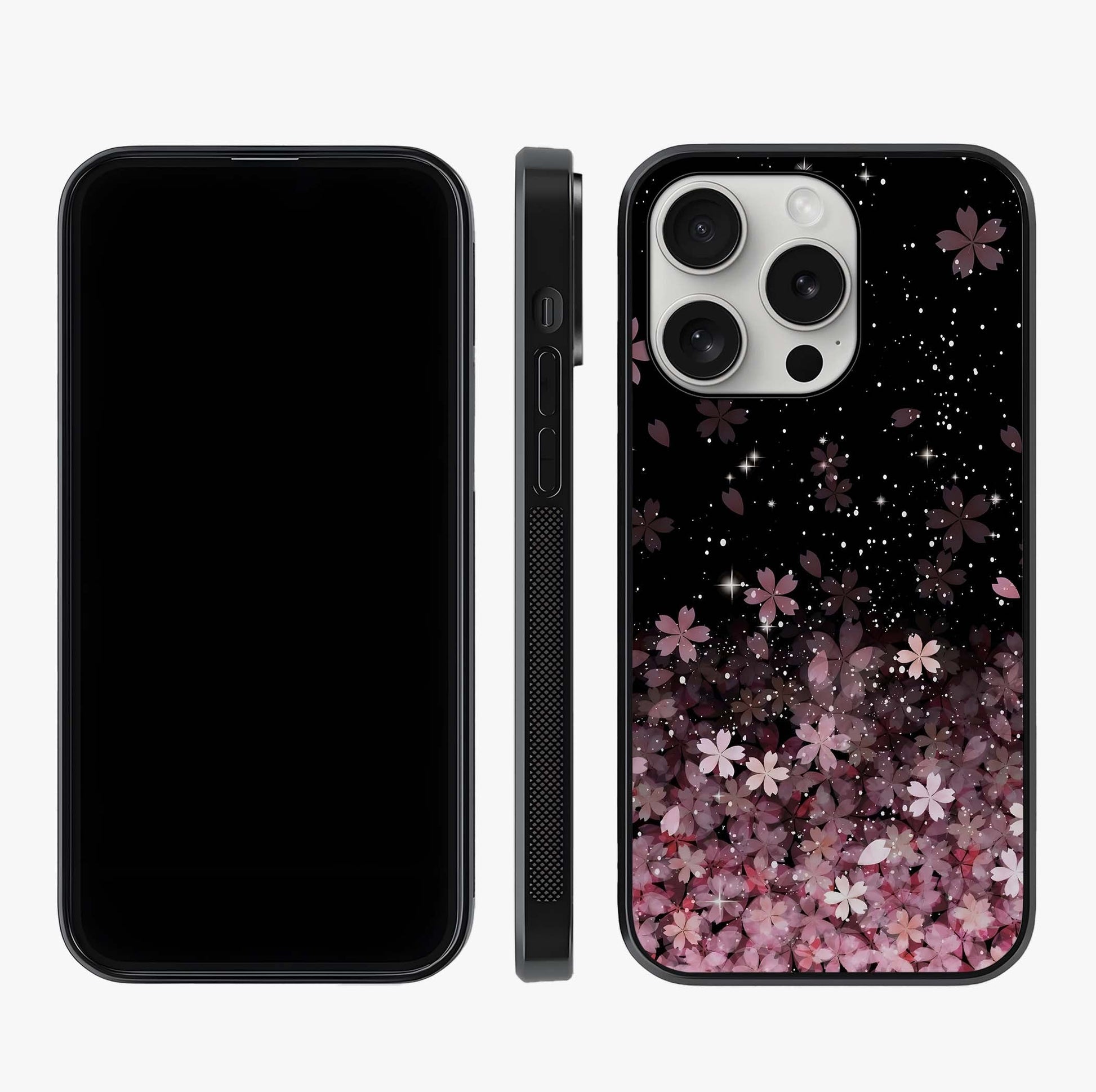 Small Starry Flowers Glass Case displayed upright for full design visibility and premium finish.