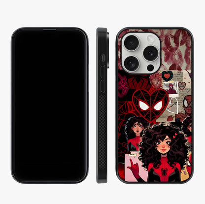 Spider Love Story Glass Case displayed upright for full design visibility and premium finish.
