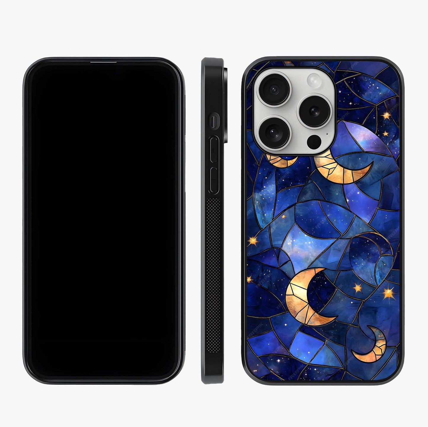 Starlit Sky Tapestry Glass Case displayed upright for full design visibility and premium finish.