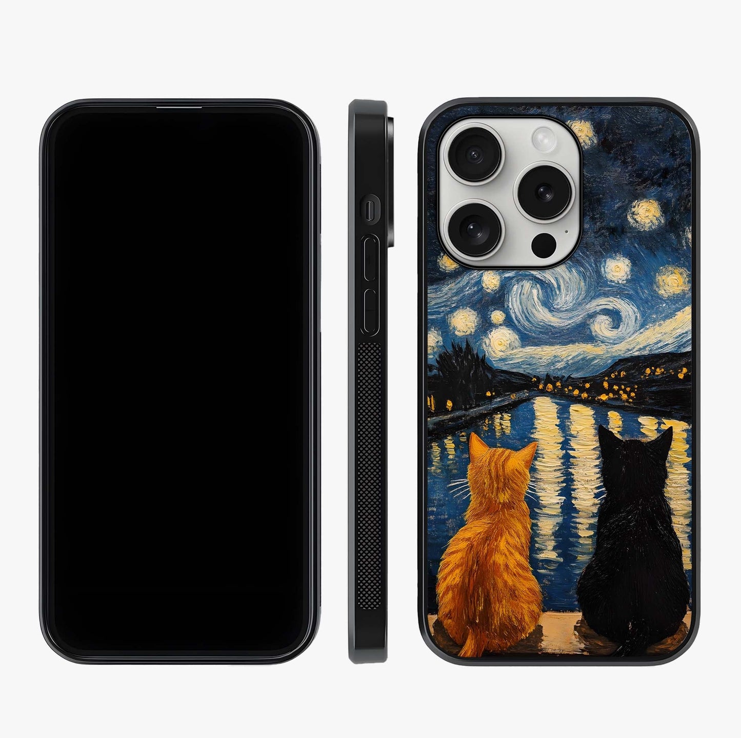 Starry River Cats Glass Case displayed upright for full design visibility and premium finish.
