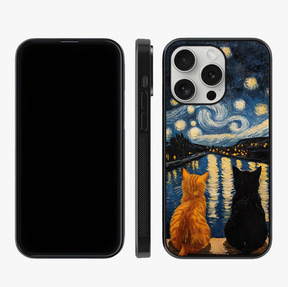 Starry River Cats Glass Case displayed upright for full design visibility and premium finish.