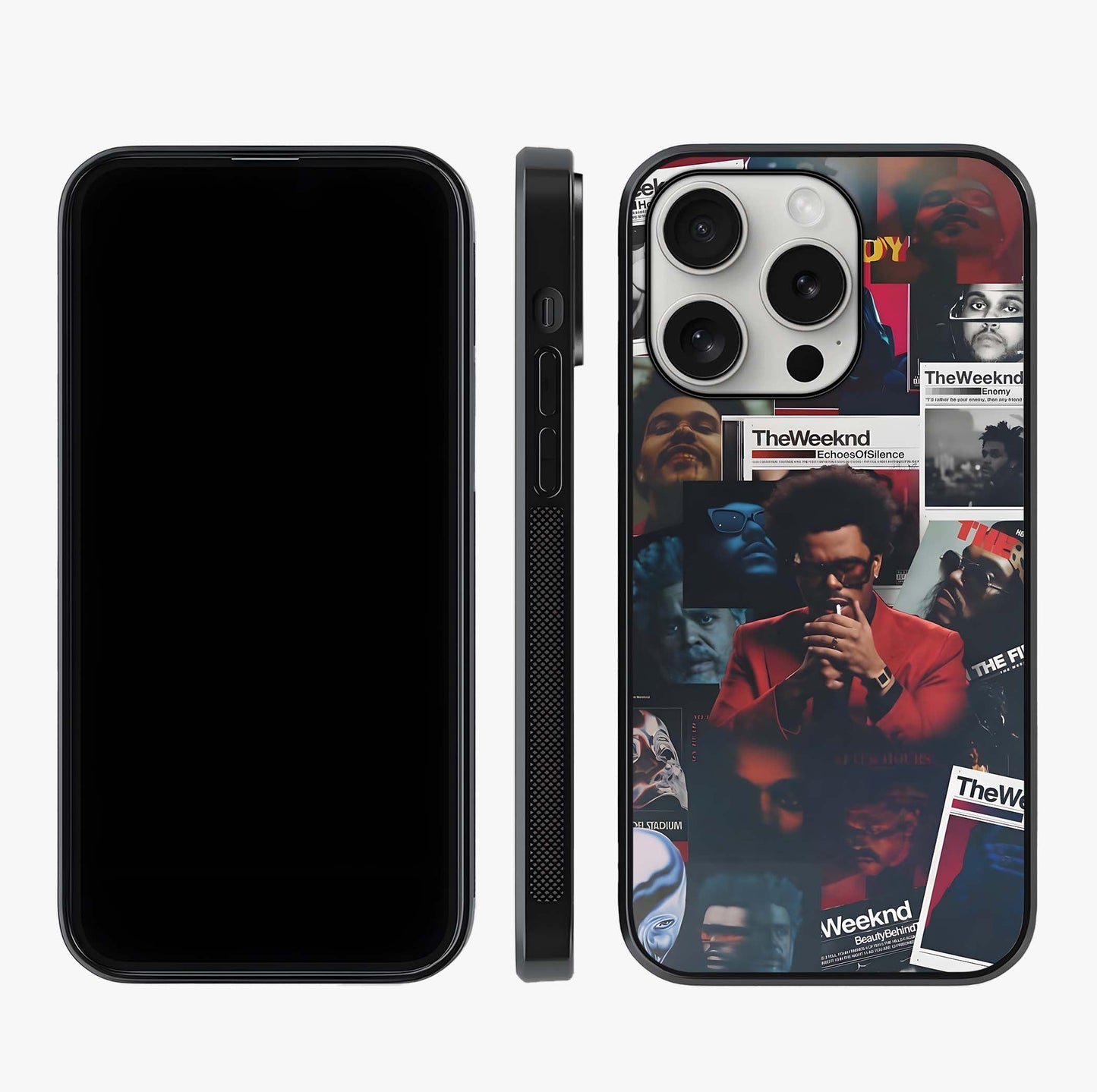 The Weeknd Glass Case displayed upright for full design visibility and premium finish.