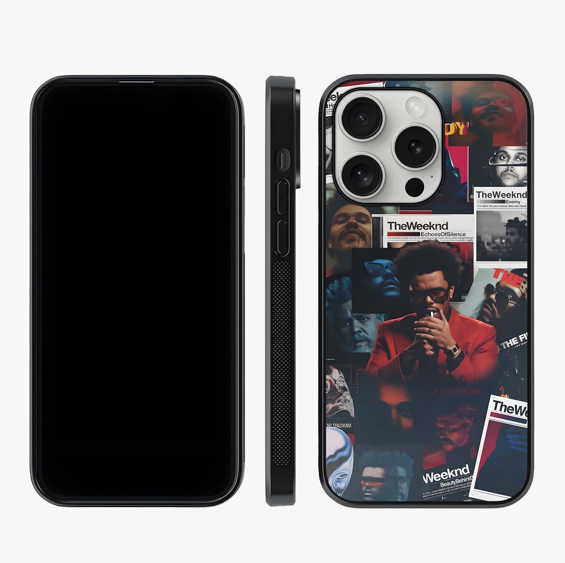 The Weeknd Glass Case displayed upright for full design visibility and premium finish.