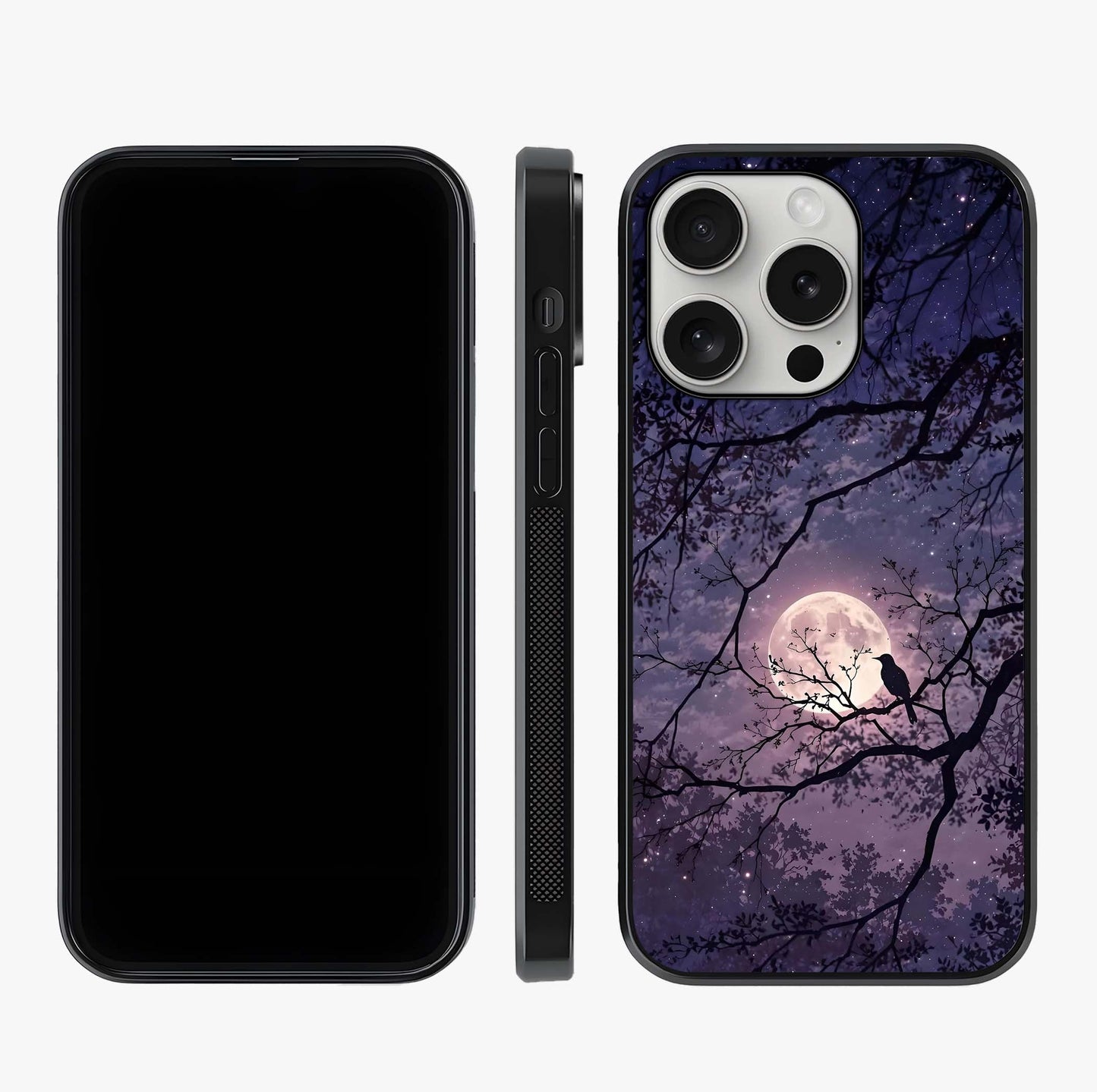 Whispering Moon Silence Glass Case displayed upright for full design visibility and premium finish.