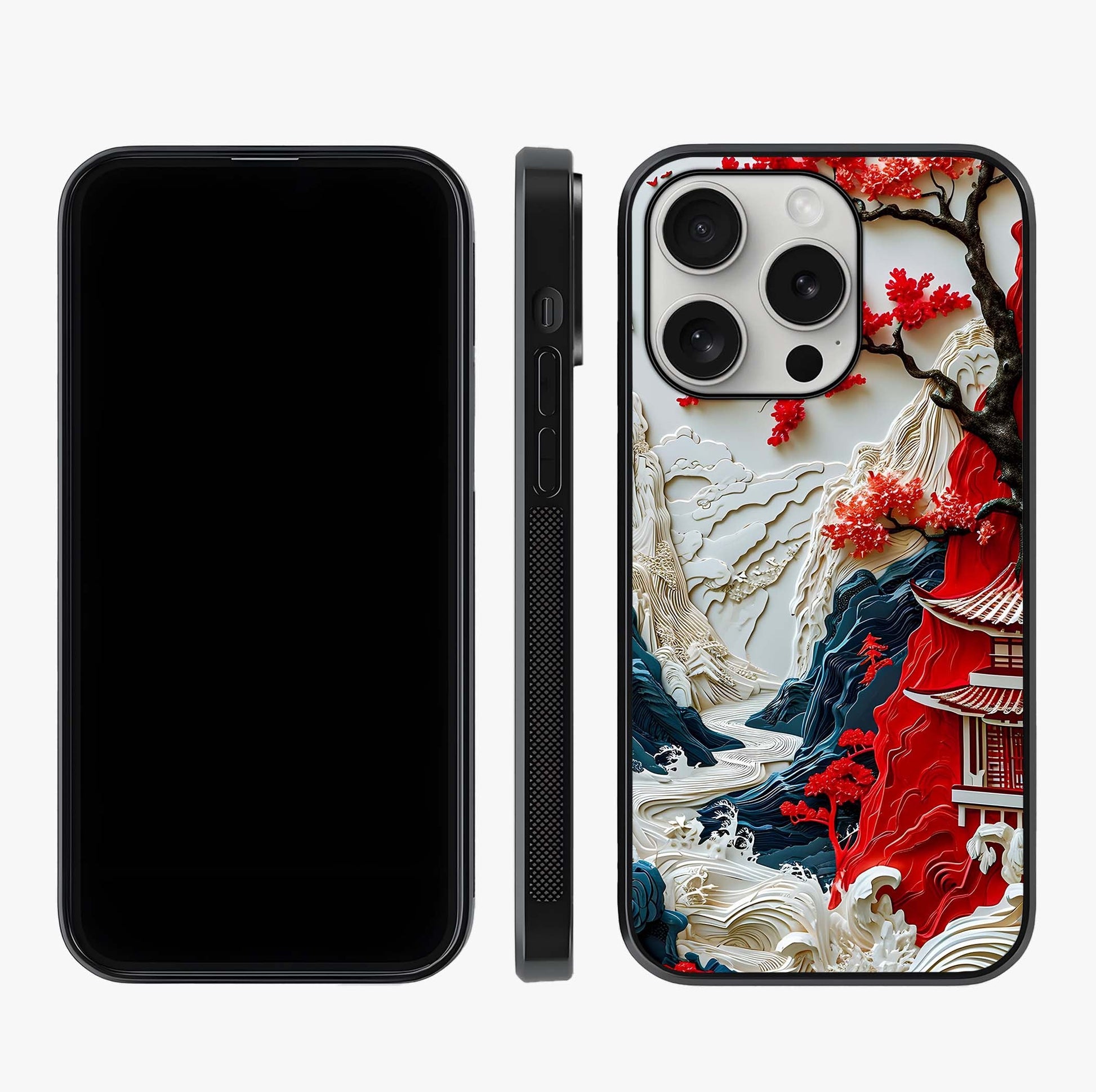Whispers Of Sakura Waves Glass Case displayed upright for full design visibility and premium finish.