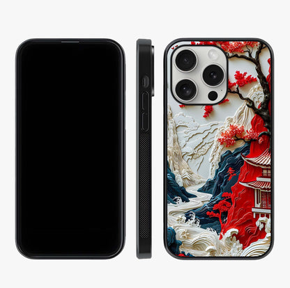 Whispers Of Sakura Waves Glass Case displayed upright for full design visibility and premium finish.