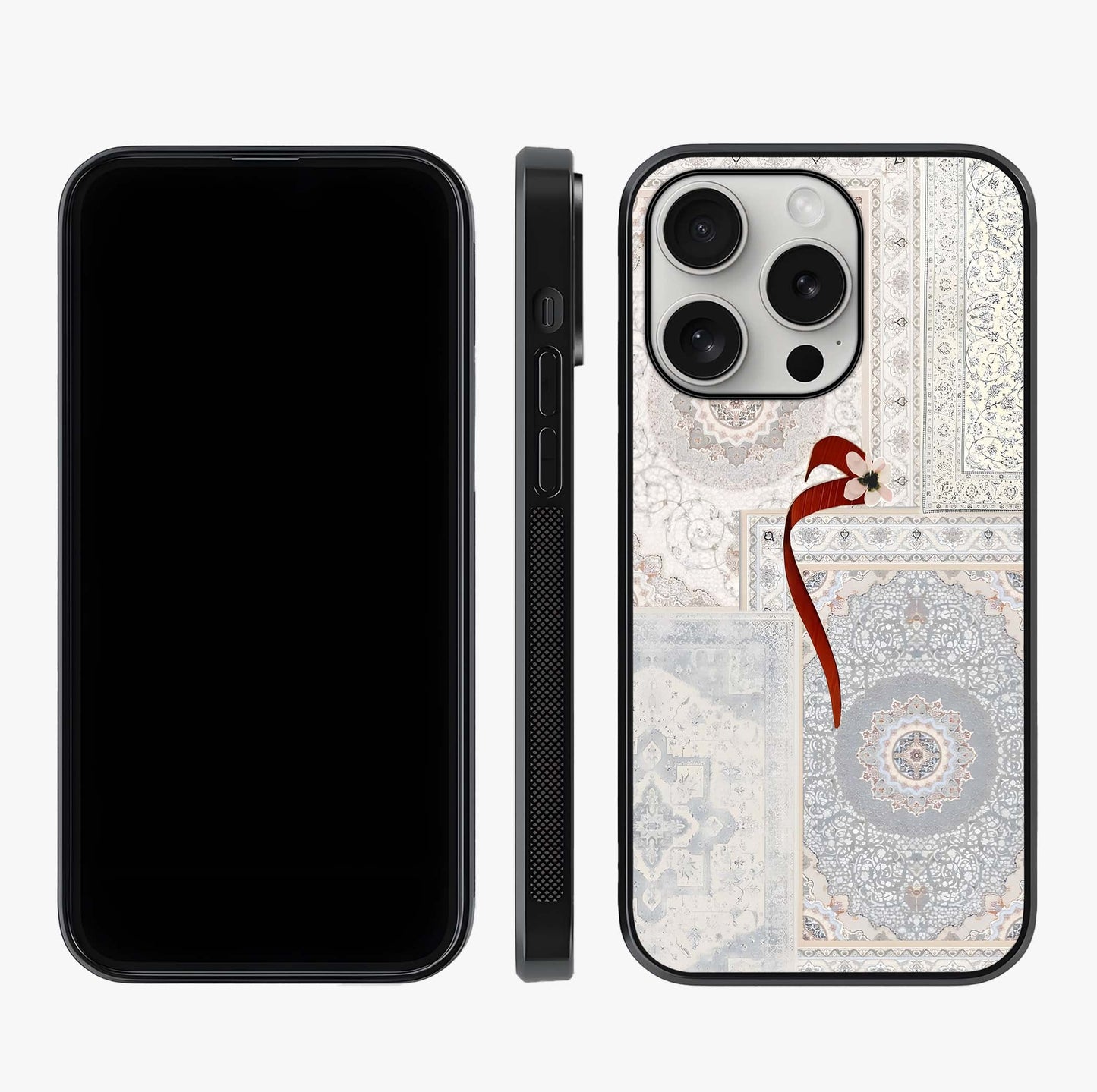 White Aesthetic Bow Glass Case displayed upright for full design visibility and premium finish.
