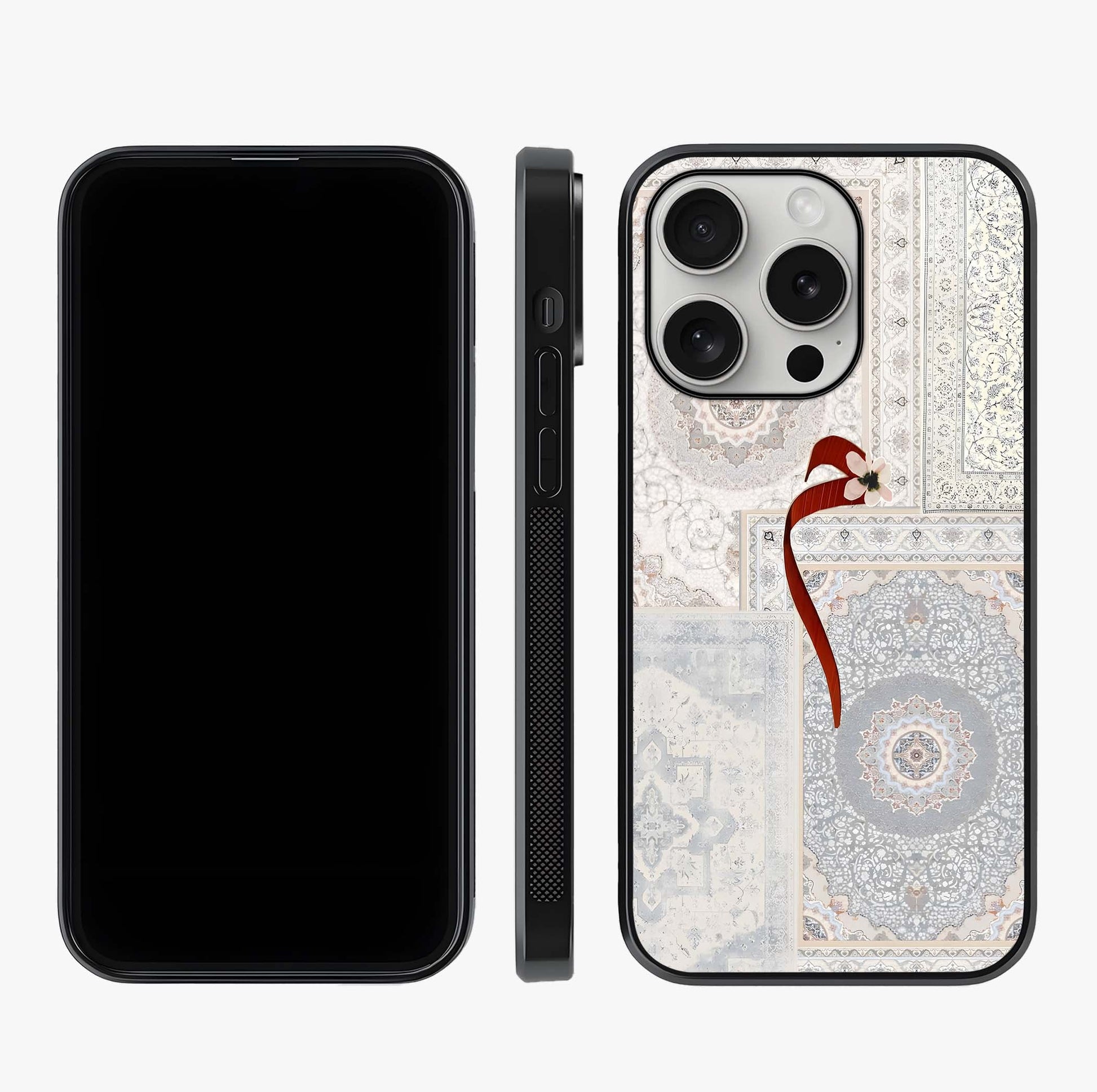 White Aesthetic Bow Glass Case displayed upright for full design visibility and premium finish.
