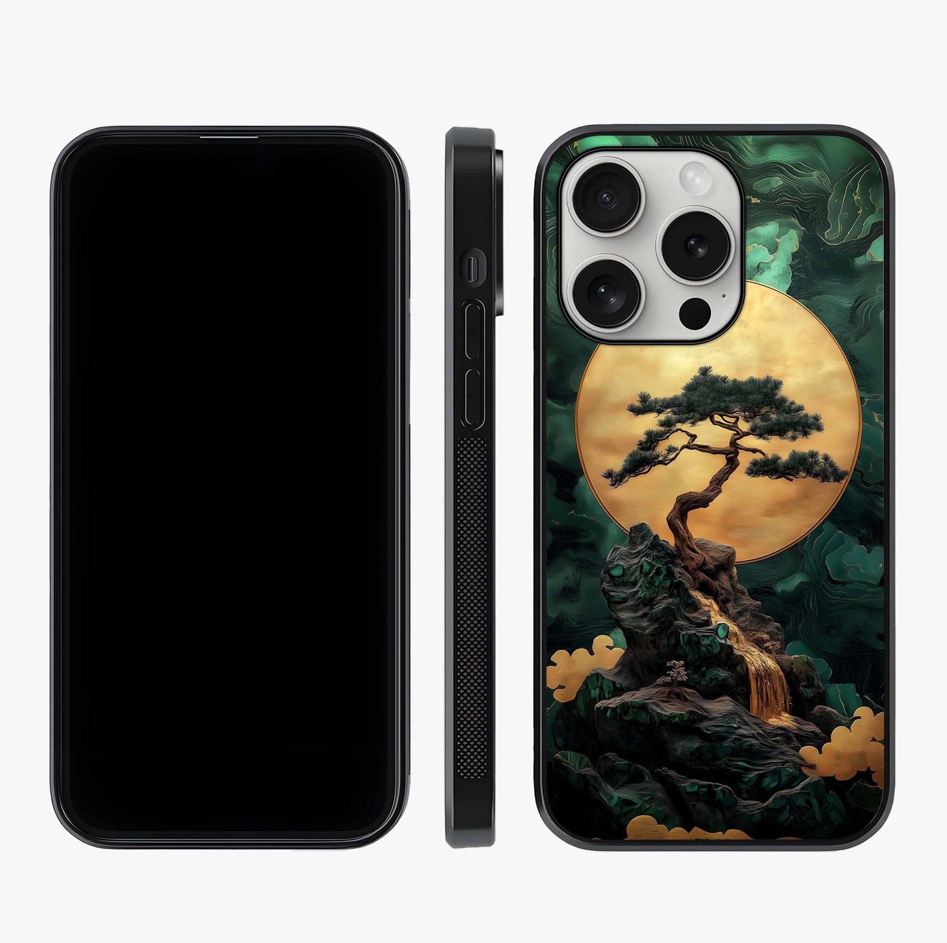 Zen Moon Rise Glass Case displayed upright for full design visibility and premium finish.