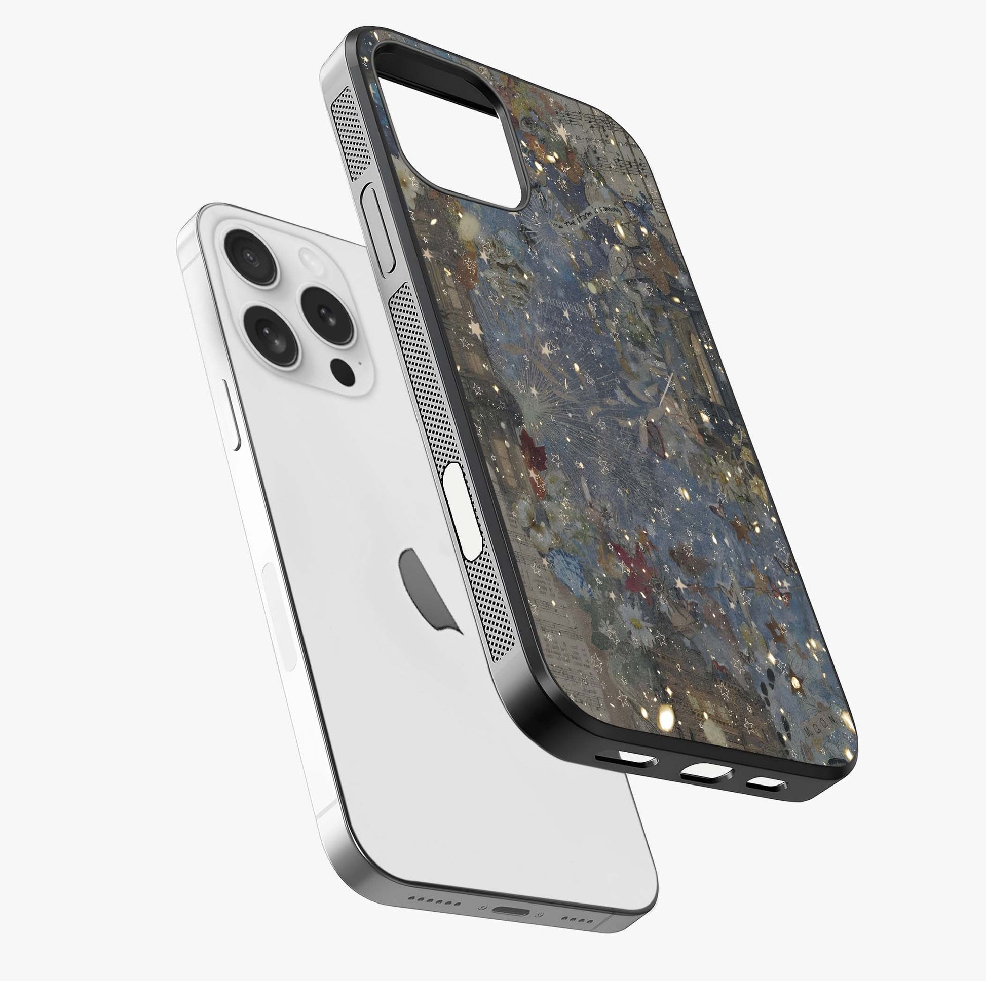 Aesthetic Astrolophia Glass Case laid diagonally highlighting side profile, edges and glossy glass shine.