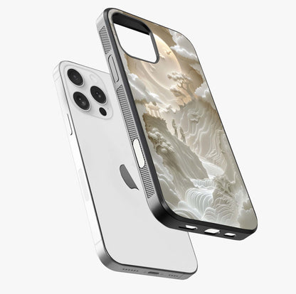Celestial Origami Glass Case laid diagonally highlighting side profile, edges and glossy glass shine.