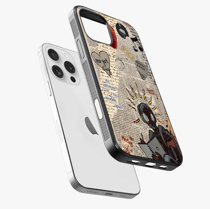 City Dream Sketch Glass Case laid diagonally highlighting side profile, edges and glossy glass shine.