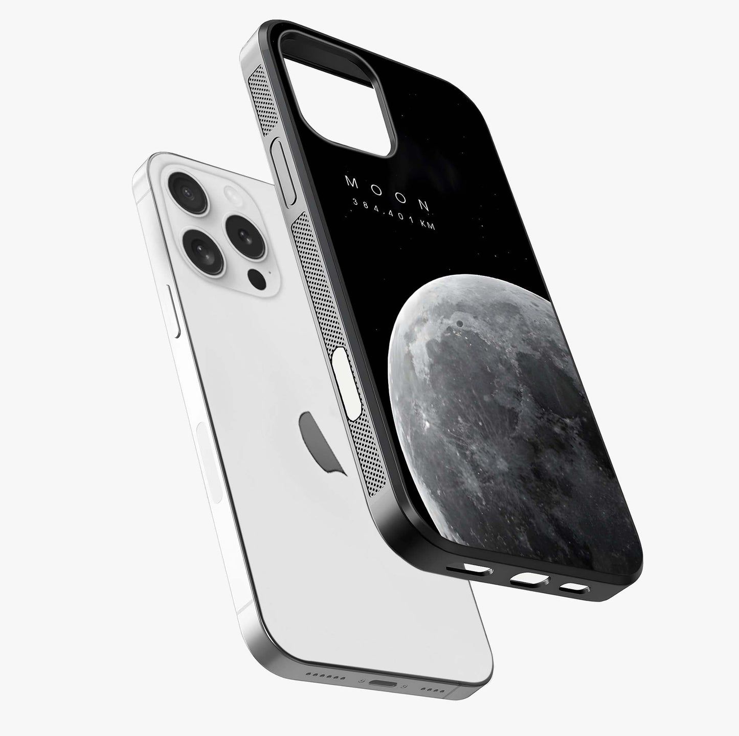 Cosmic Moon Glow Glass Case laid diagonally highlighting side profile, edges and glossy glass shine.