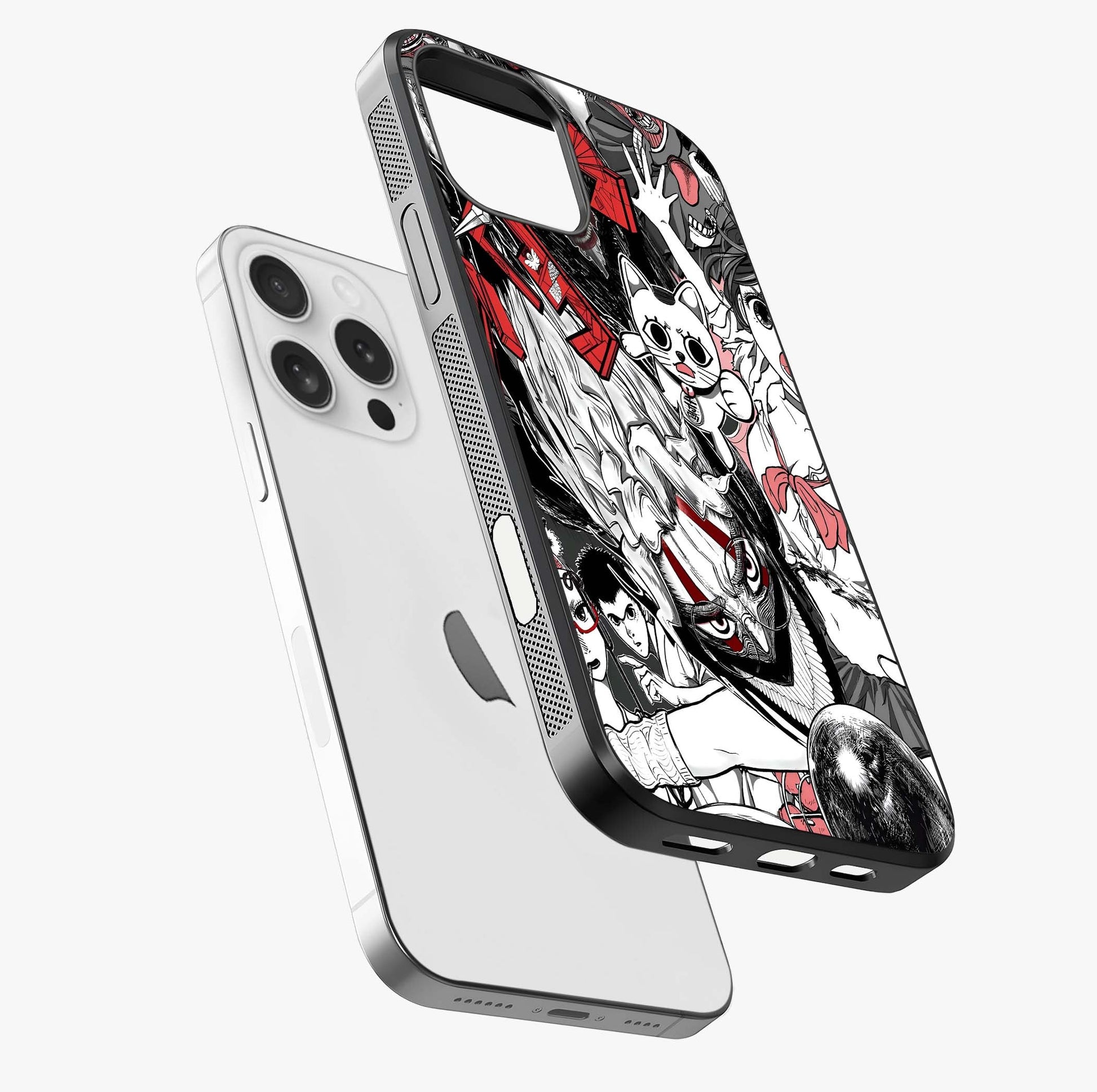 Crimson Chaos Panel Glass Case laid diagonally highlighting side profile, edges and glossy glass shine.