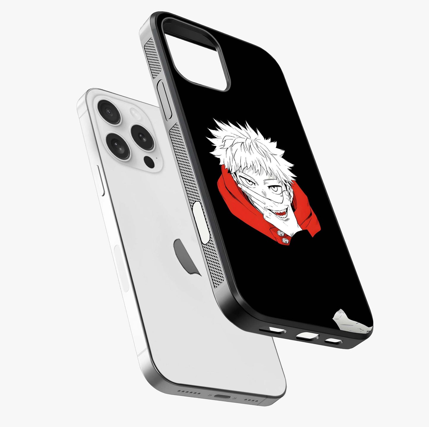 Crimson Chaos Smile Glass Case laid diagonally highlighting side profile, edges and glossy glass shine.