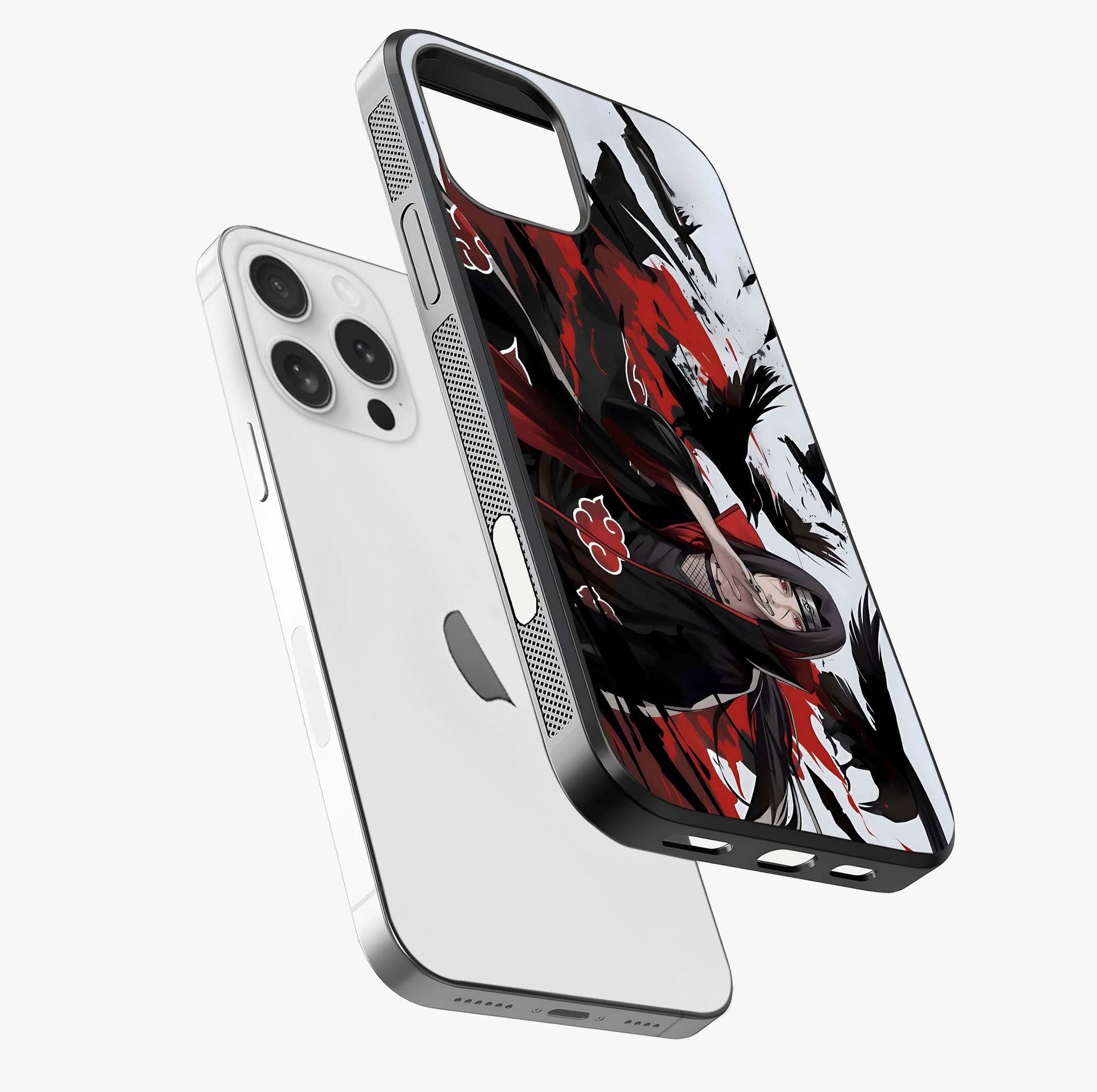 Crimson Crow Illusion Glass Case laid diagonally highlighting side profile, edges and glossy glass shine.