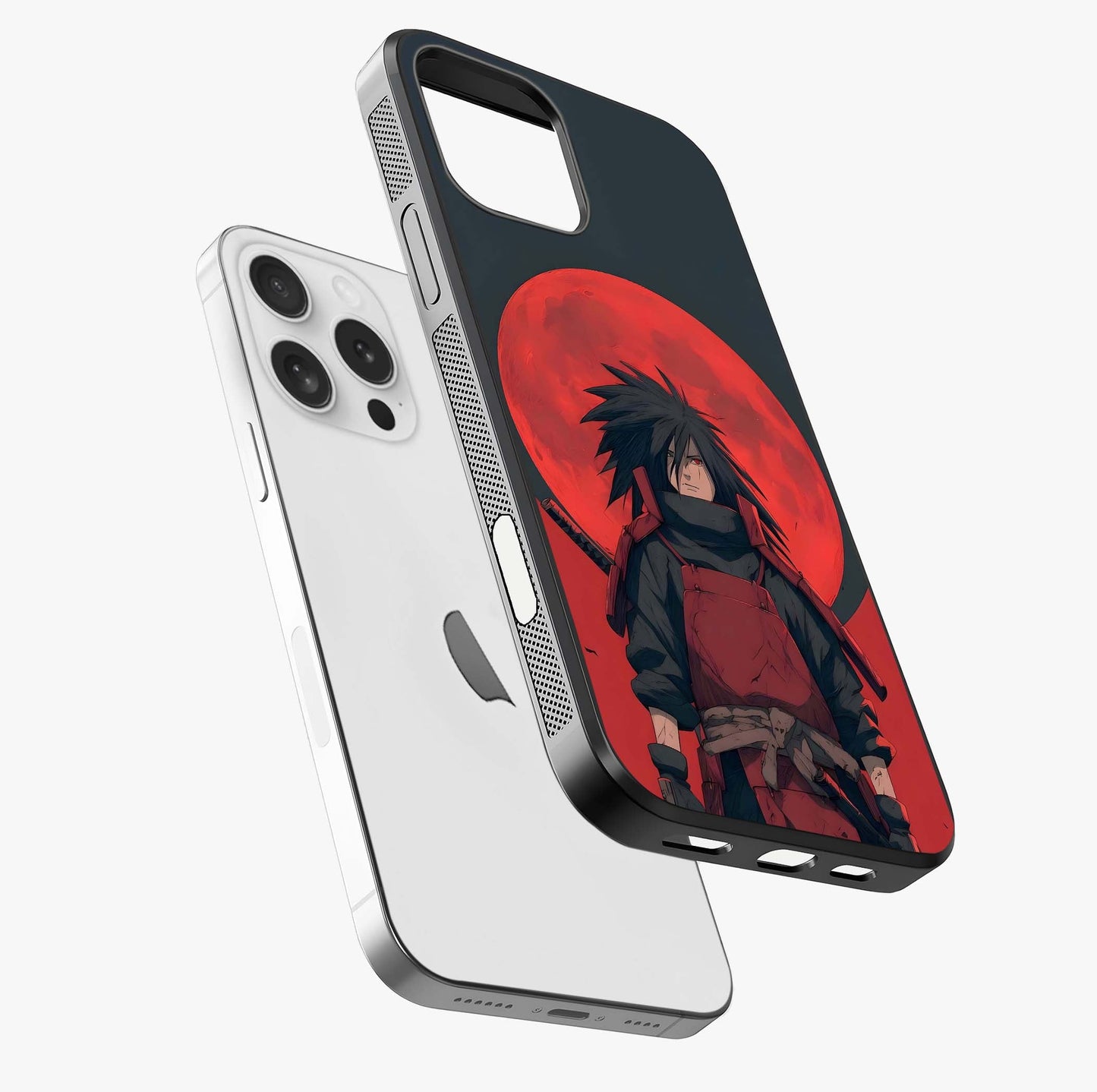 Crimson Moon Warlord Glass Case laid diagonally highlighting side profile, edges and glossy glass shine.