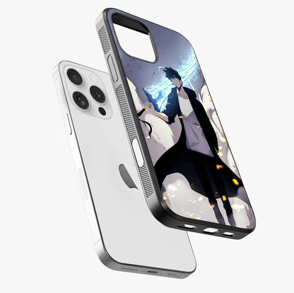 Dark Lightning Anime Warrior Glass Case laid diagonally highlighting side profile, edges and glossy glass shine.