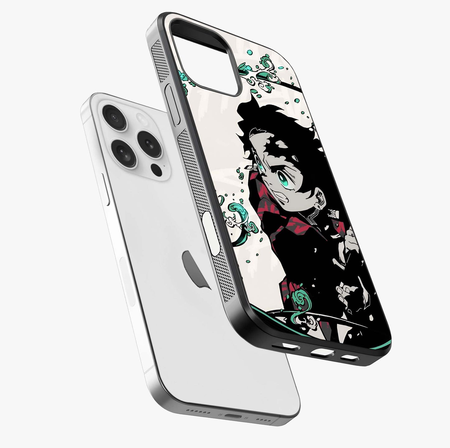 Demon Slayer Glass Case laid diagonally highlighting side profile, edges and glossy glass shine.