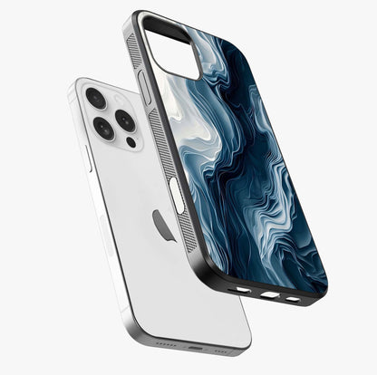 Ethereal Paper Marble Glass Case laid diagonally highlighting side profile, edges and glossy glass shine.