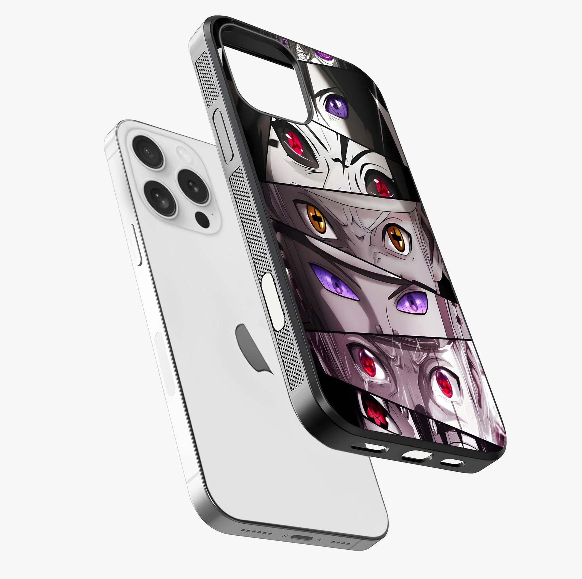 Eyes Of Destiny Glass Case laid diagonally highlighting side profile, edges and glossy glass shine.